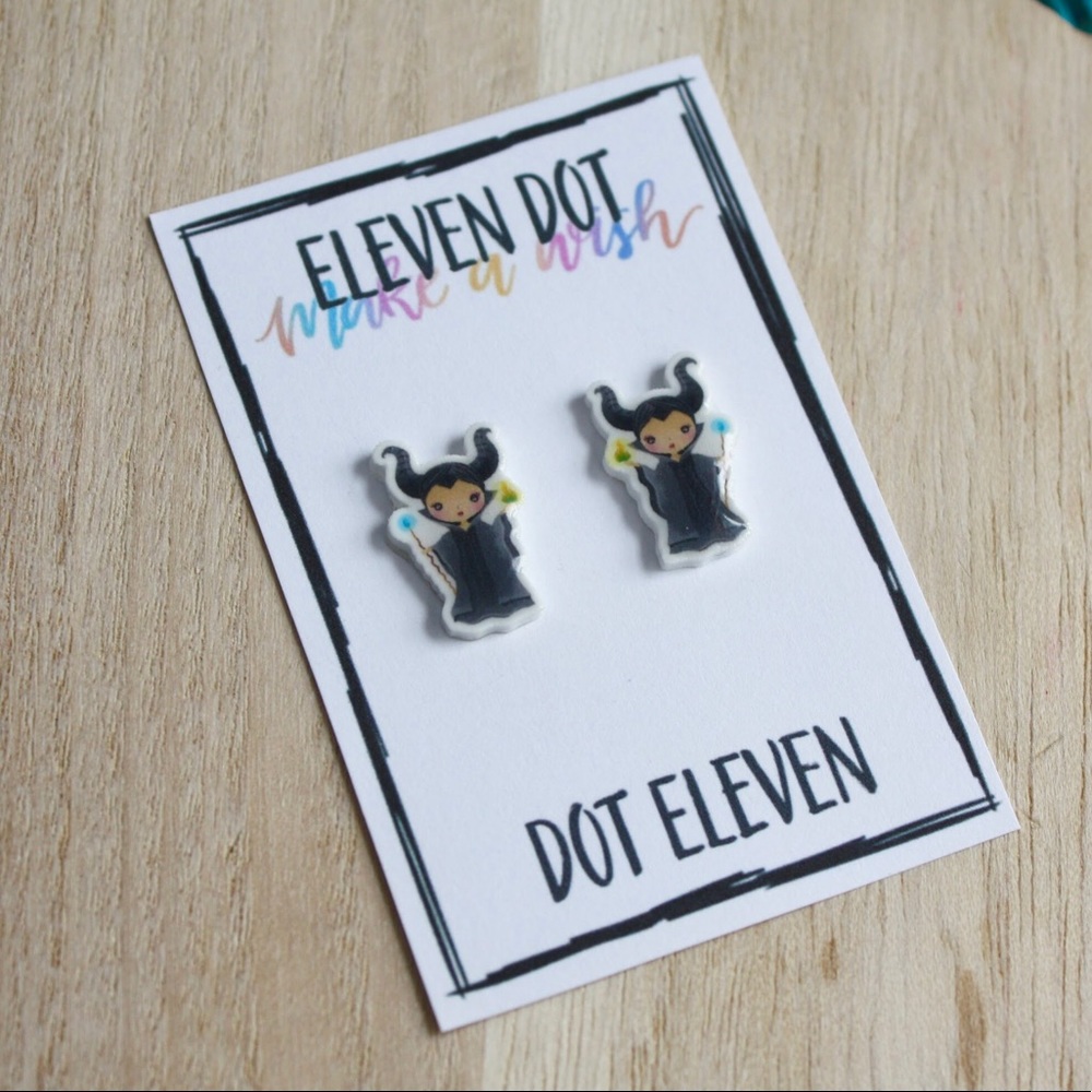 Sleeping Beauty Maleficent Magic Watercolor Studs